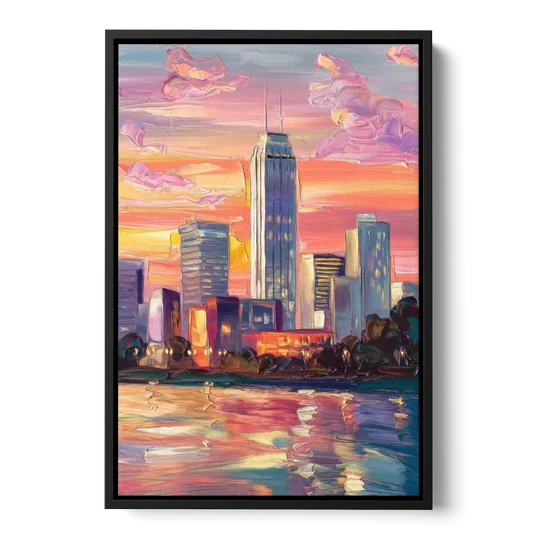 Oklahoma City Downtown Sunset - Black Framed Canvas Wall Art - Front