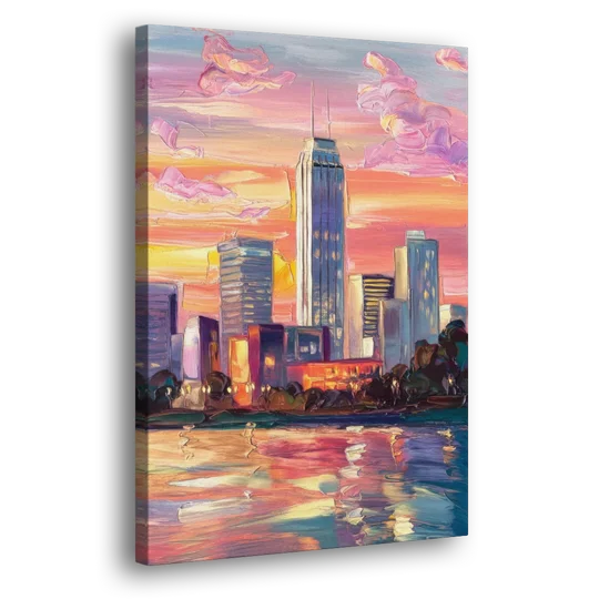 Oklahoma City Downtown Sunset - Canvas Wall Art - Side