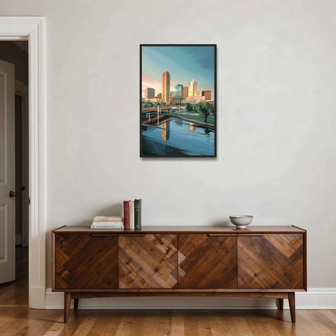 Oklahoma City Modern Architecture - Black Framed Canvas Wall Art - Coffee Table - 24x36