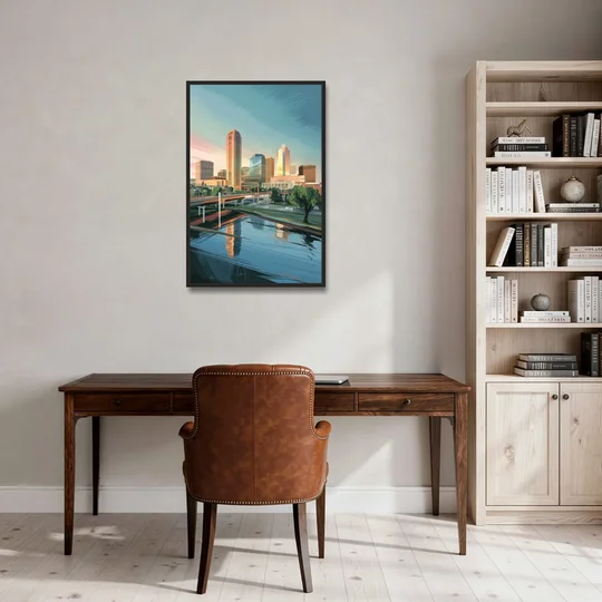 Oklahoma City Modern Architecture - Black Framed Canvas Wall Art - Office - 24x36