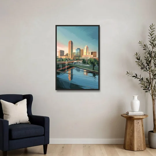 Oklahoma City Modern Architecture - Black Framed Canvas Wall Art - Sofa - 24x36
