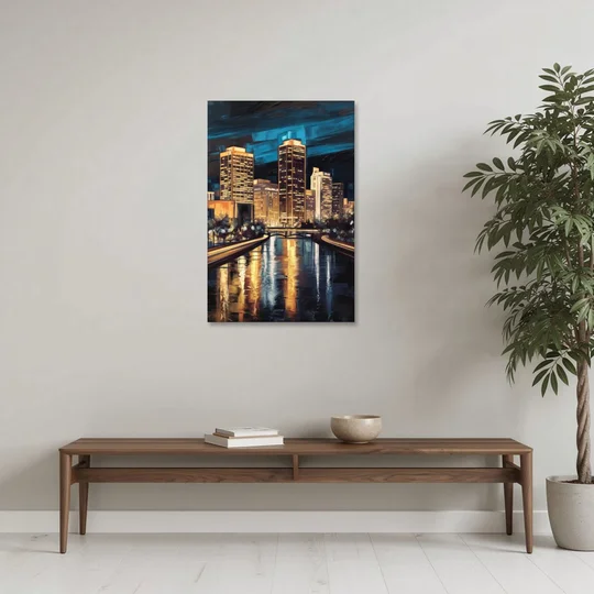Oklahoma City Night Lights - Canvas Wall Art - Coffee Table - 24x36