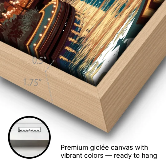 Oklahoma City Scenic Views - Oak Framed Canvas Wall Art - Gallery Wrap Corner