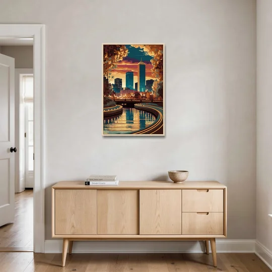 Oklahoma City Scenic Views - Oak Framed Canvas Wall Art - Coffee Table - 24x36