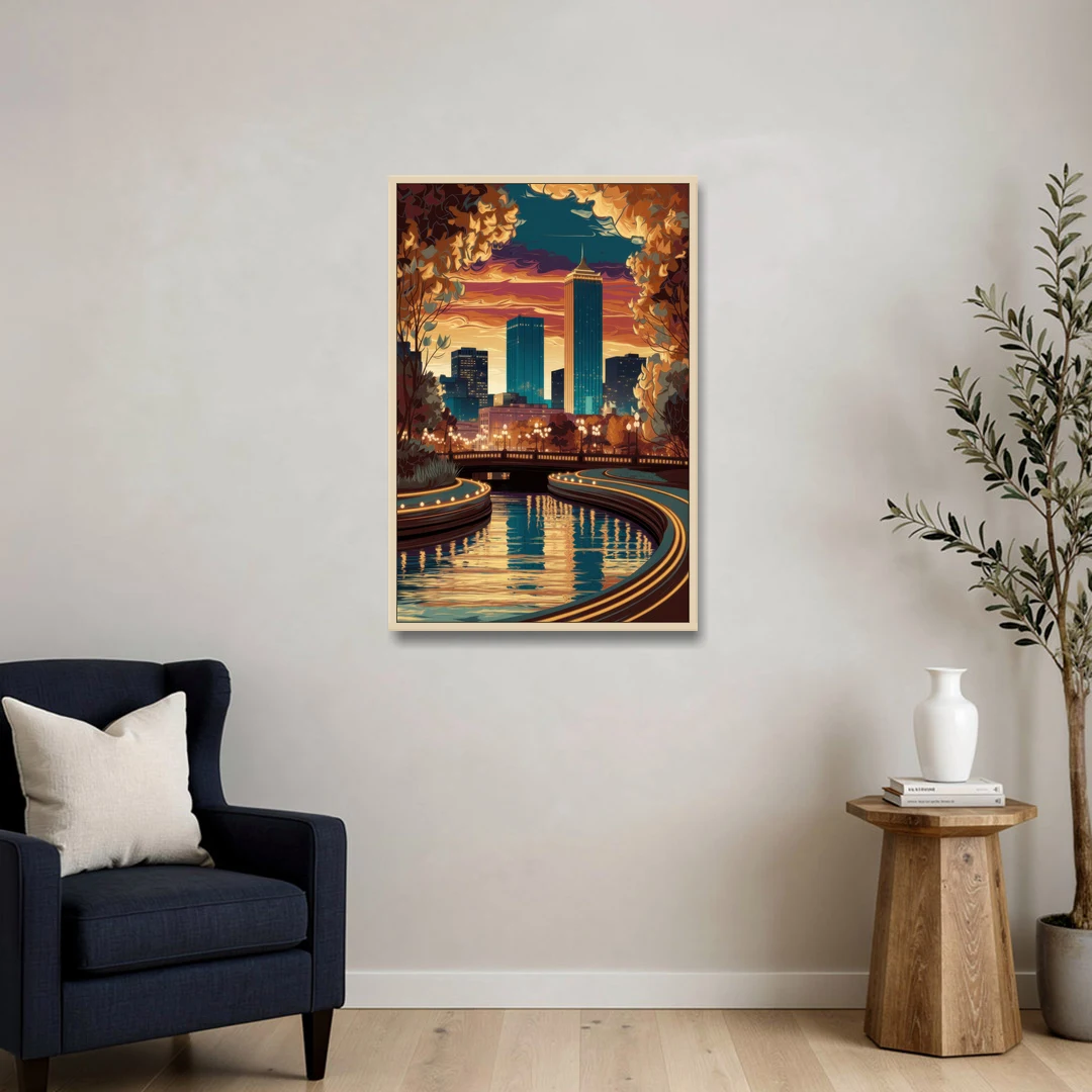 Oklahoma City Scenic Views - Oak Framed Canvas Wall Art - Sofa - 24x36