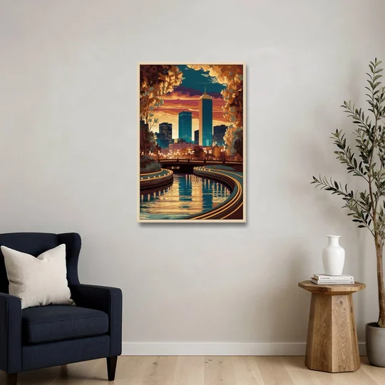 Oklahoma City Scenic Views - Oak Framed Canvas Wall Art - Sofa - 24x36