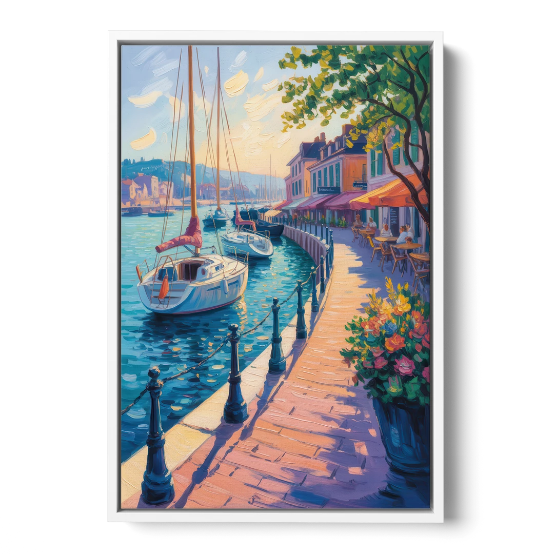 Old Port Waterfront - White Framed Canvas Wall Art - Front