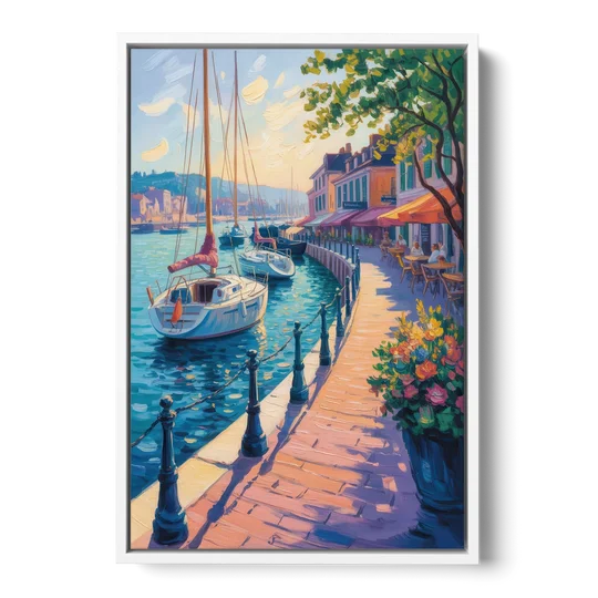 Old Port Waterfront - White Framed Canvas Wall Art - Front