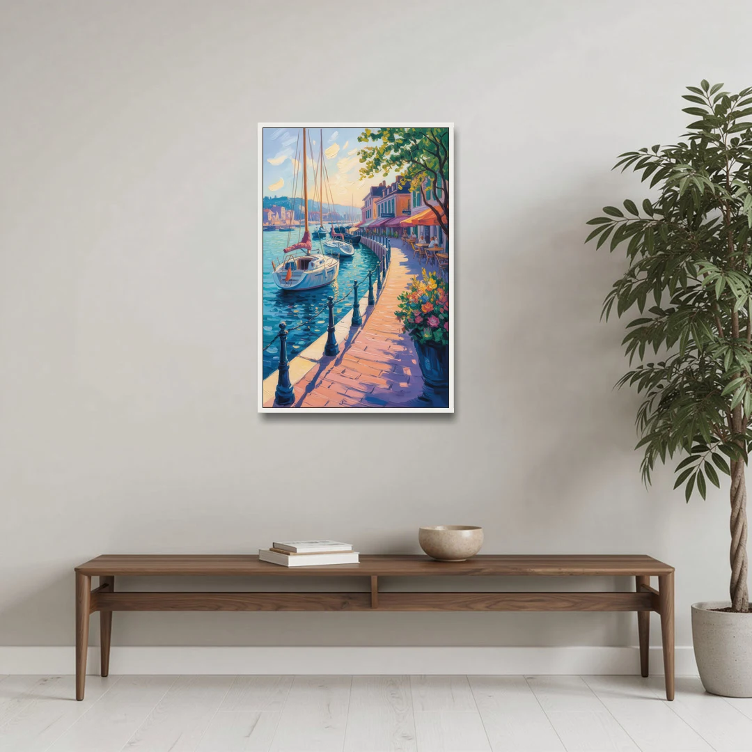 Old Port Waterfront - White Framed Canvas Wall Art - Coffee Table - 24x36