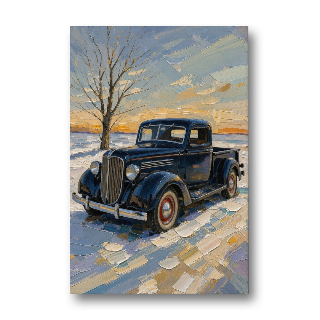 Old Truck Wall Art by the Bare Winter Tree - Canvas Wall Art - Front
