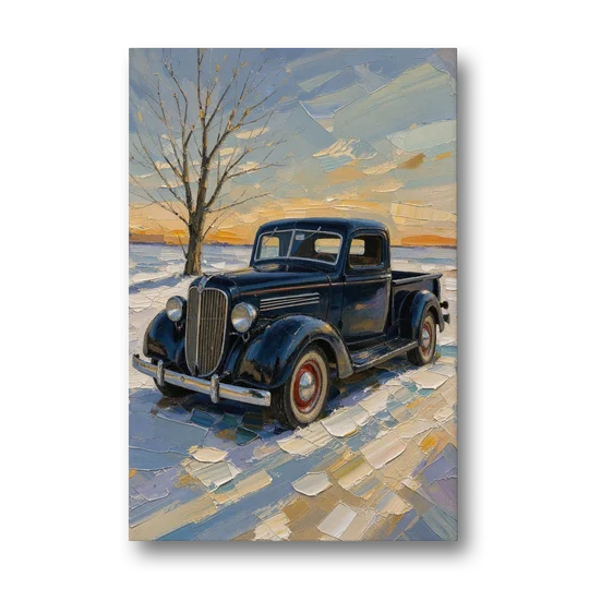 Old Truck Wall Art by the Bare Winter Tree - Canvas Wall Art - Front