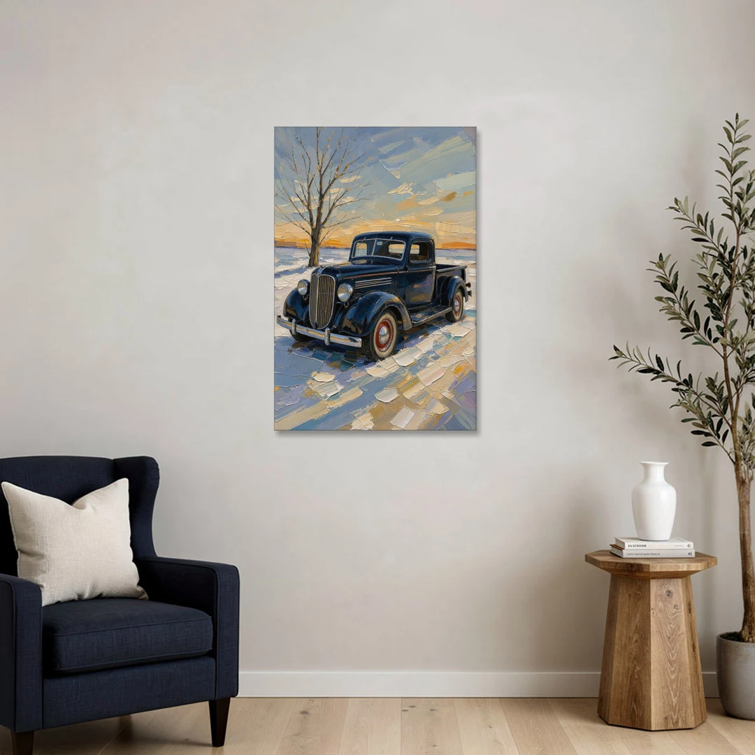Old Truck Wall Art by the Bare Winter Tree - Canvas Wall Art - Sofa - 24x36