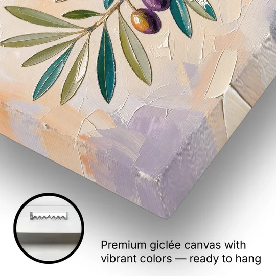 Olive Branch Painting in Pastel Light - Canvas Wall Art - Gallery Wrap Corner