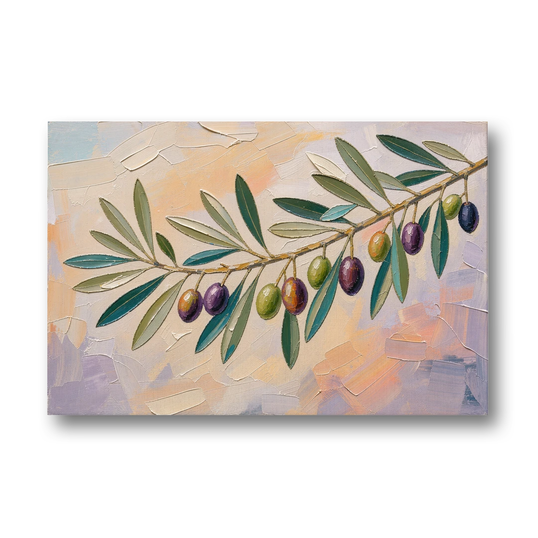 Olive Branch Painting in Pastel Light - Canvas Wall Art - Front