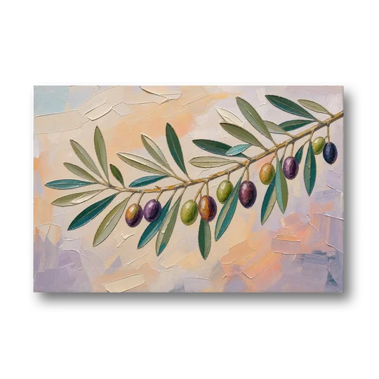 Olive Branch Painting in Pastel Light - Canvas Wall Art - Front