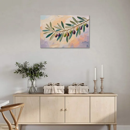 Olive Branch Painting in Pastel Light - Canvas Wall Art - Coffee Table - 36x24