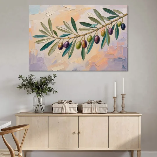 Olive Branch Painting in Pastel Light - Canvas Wall Art - Coffee Table - 60x40