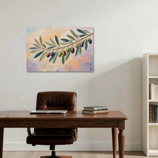 Olive Branch Painting in Pastel Light - Canvas Wall Art - Office - 36x24