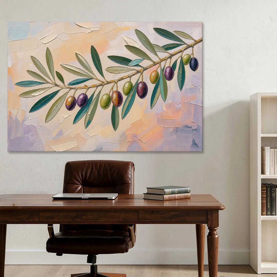 Olive Branch Painting in Pastel Light - Canvas Wall Art - Office - 60x40