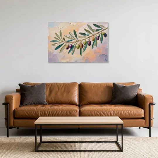 Olive Branch Painting in Pastel Light - Canvas Wall Art - Sofa - 36x24