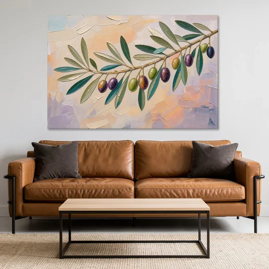Olive Branch Painting in Pastel Light - Canvas Wall Art - Sofa - 60x40