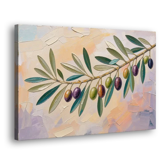 Olive Branch Painting in Pastel Light - Canvas Wall Art - Side
