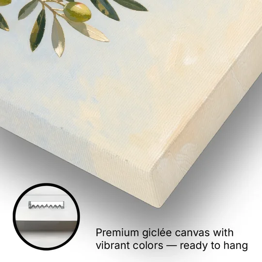 Olive Branch Under Sunny Sky for the Kitchen - Canvas Wall Art - Gallery Wrap Corner