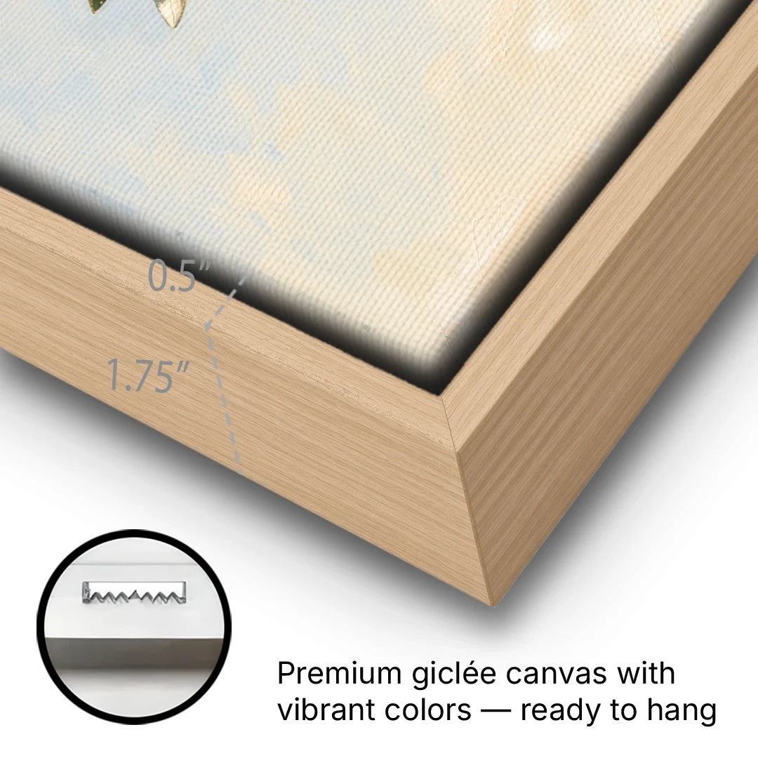 Olive Branch Under Sunny Sky for the Kitchen - Oak Framed Canvas Wall Art - Gallery Wrap Corner