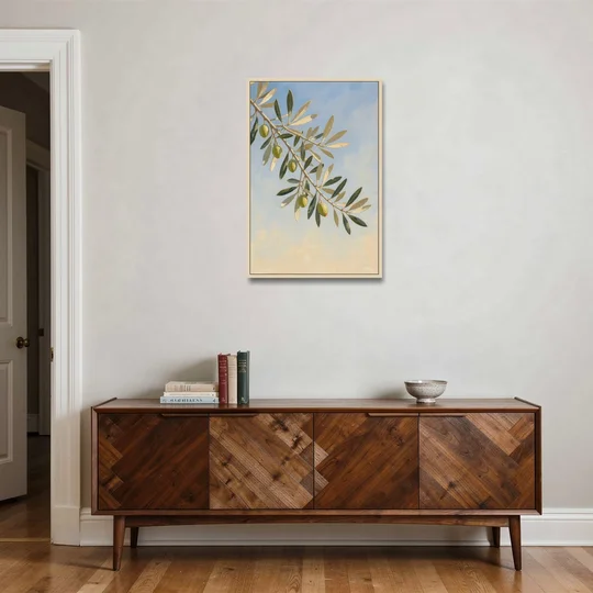 Olive Branch Under Sunny Sky for the Kitchen - Oak Framed Canvas Wall Art - Coffee Table - 24x36