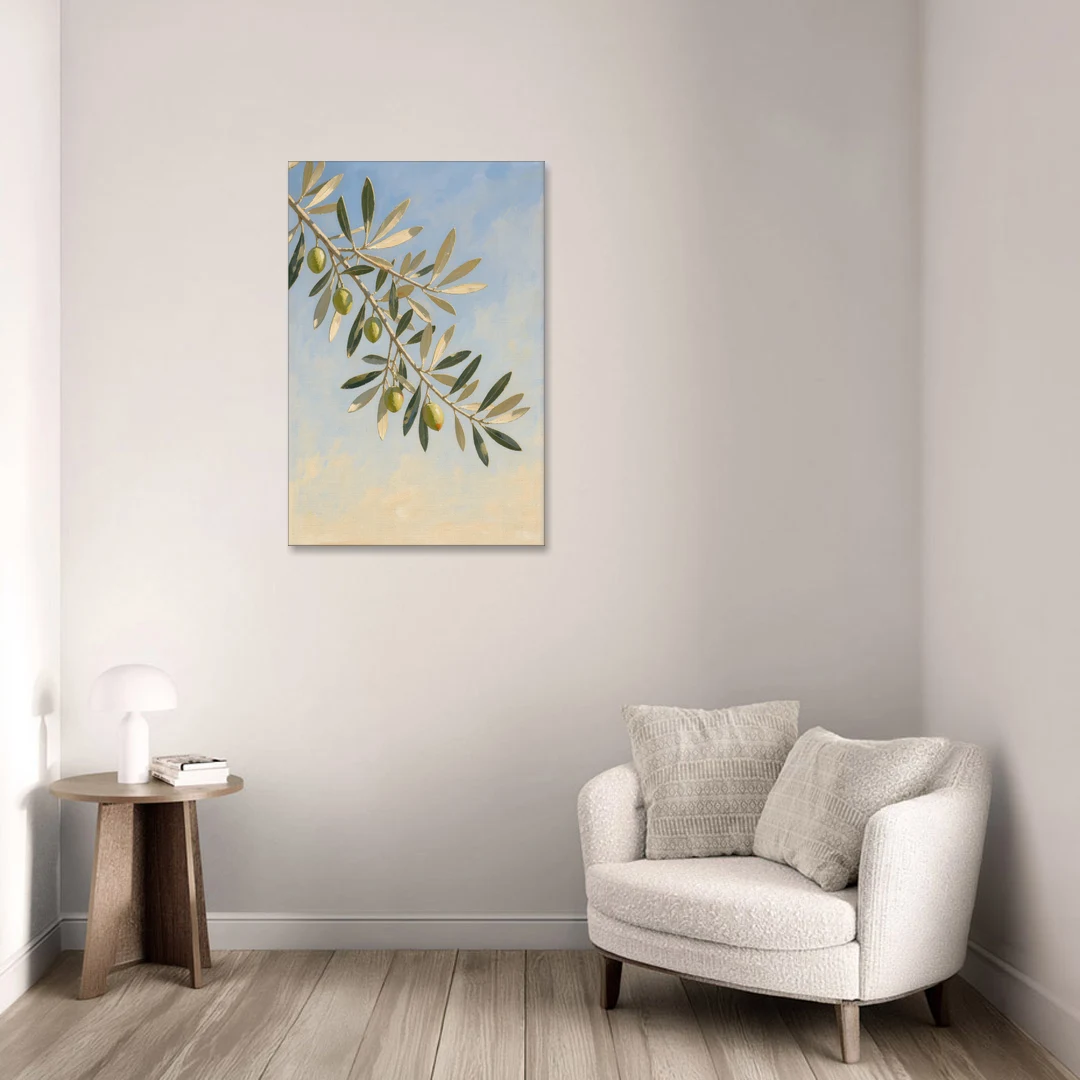 Olive Branch Under Sunny Sky for the Kitchen - Canvas Wall Art - Sofa - 24x36