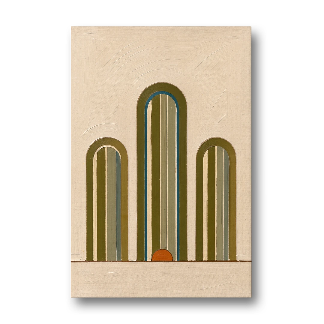 Olive Green Wall Art with Three Striped Arches - Canvas Wall Art - Front