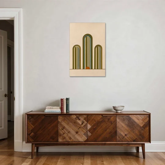 Olive Green Wall Art with Three Striped Arches - Canvas Wall Art - Coffee Table - 24x36