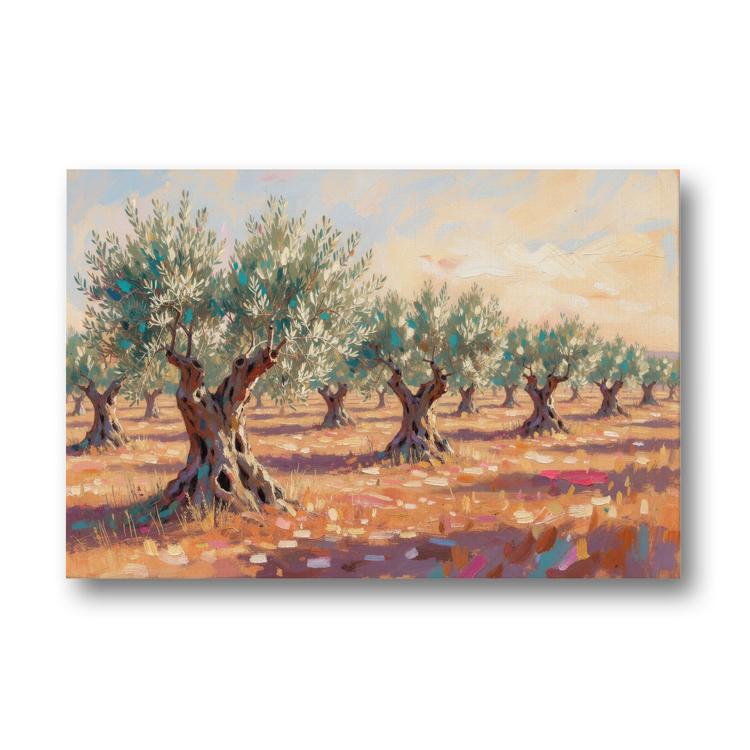 Olive Grove Painting in Late Afternoon - Canvas Wall Art - Front