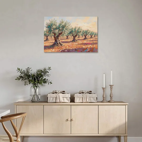Olive Grove Painting in Late Afternoon - Canvas Wall Art - Coffee Table - 36x24