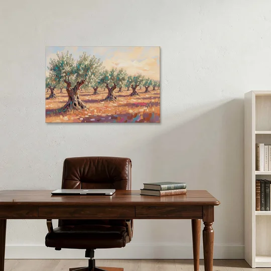 Olive Grove Painting in Late Afternoon - Canvas Wall Art - Office - 36x24