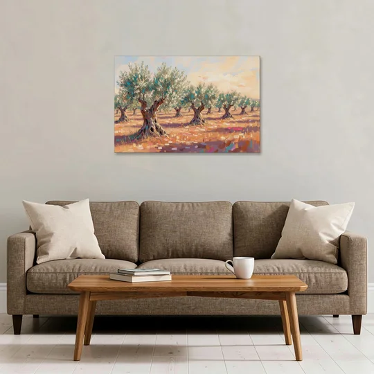 Olive Grove Painting in Late Afternoon - Canvas Wall Art - Sofa - 36x24
