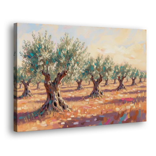 Olive Grove Painting in Late Afternoon - Canvas Wall Art - Side