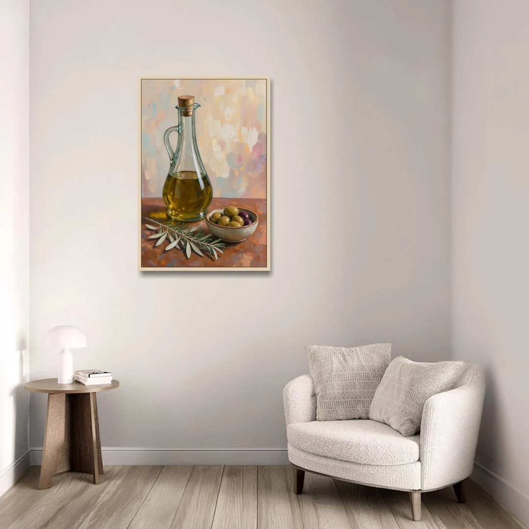 Olive Oil Cruet and Olive Bowl for the Italian Kitchen - Oak Framed Canvas Wall Art - Sofa - 24x36