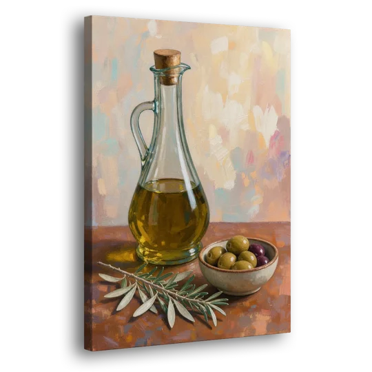 Olive Oil Cruet and Olive Bowl for the Italian Kitchen - Canvas Wall Art - Side