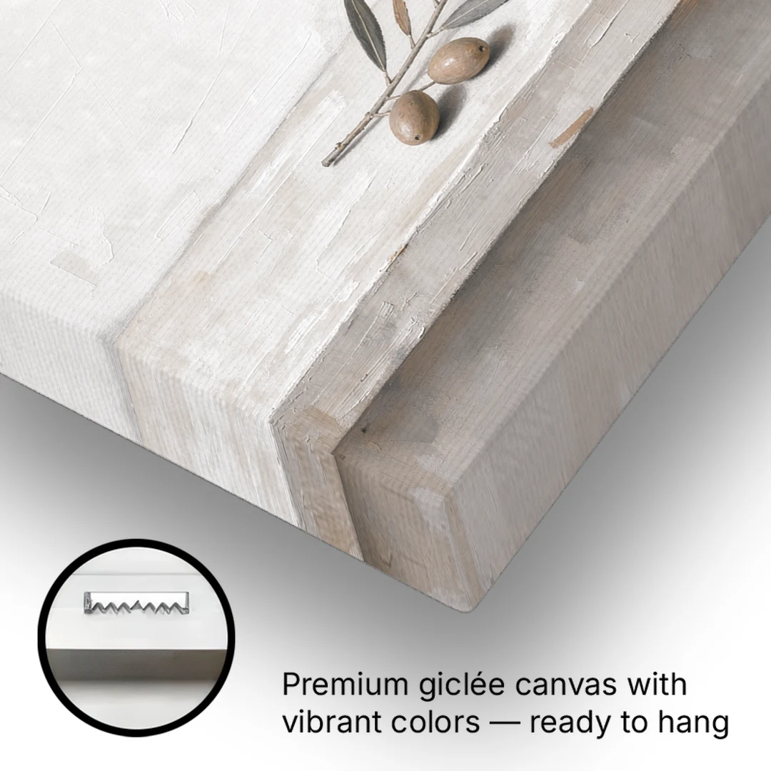 Olive Sprig on a Whitewashed Plaster Ledge - Canvas Wall Art - Gallery Wrap Corner