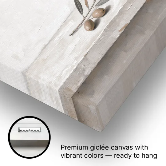 Olive Sprig on a Whitewashed Plaster Ledge - Canvas Wall Art - Gallery Wrap Corner