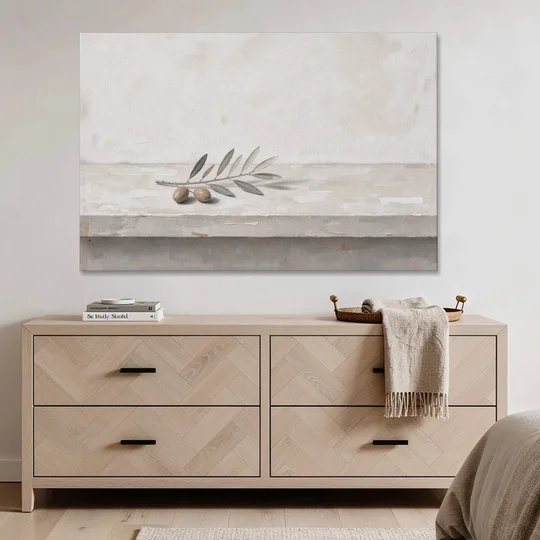 Olive Sprig on a Whitewashed Plaster Ledge - Canvas Wall Art - Coffee Table - 60x40