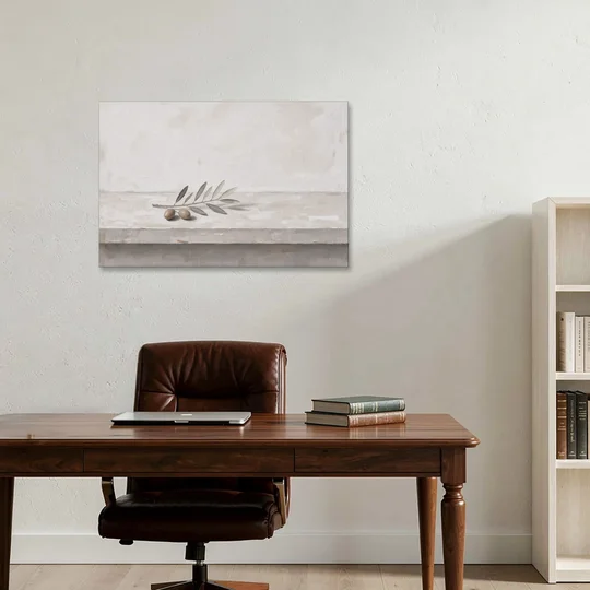 Olive Sprig on a Whitewashed Plaster Ledge - Canvas Wall Art - Office - 36x24