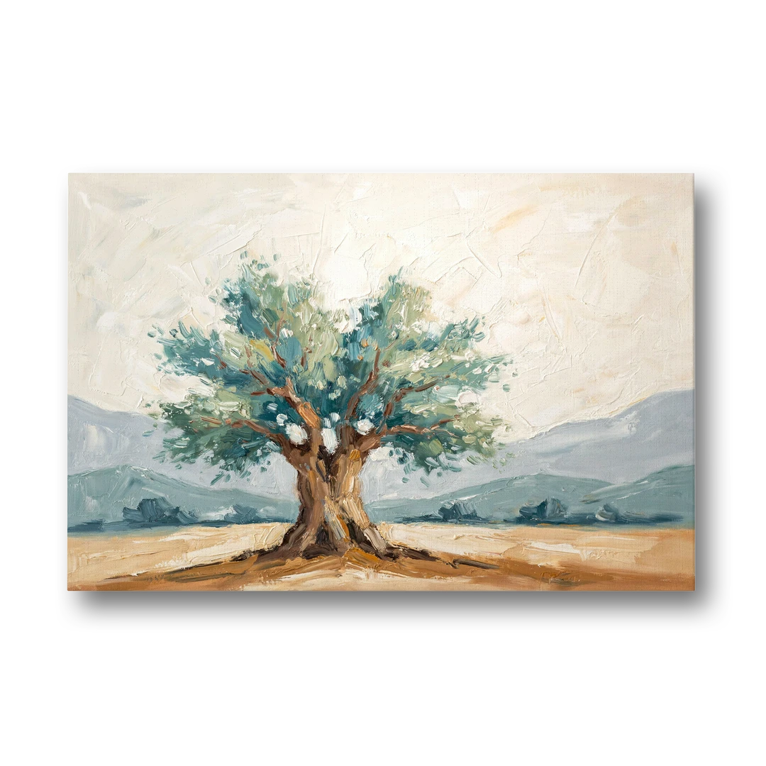Olive Tree Painting on a Sunlit Terrace - Canvas Wall Art - Front