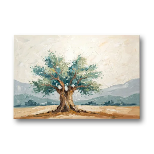 Olive Tree Painting on a Sunlit Terrace - Canvas Wall Art - Front