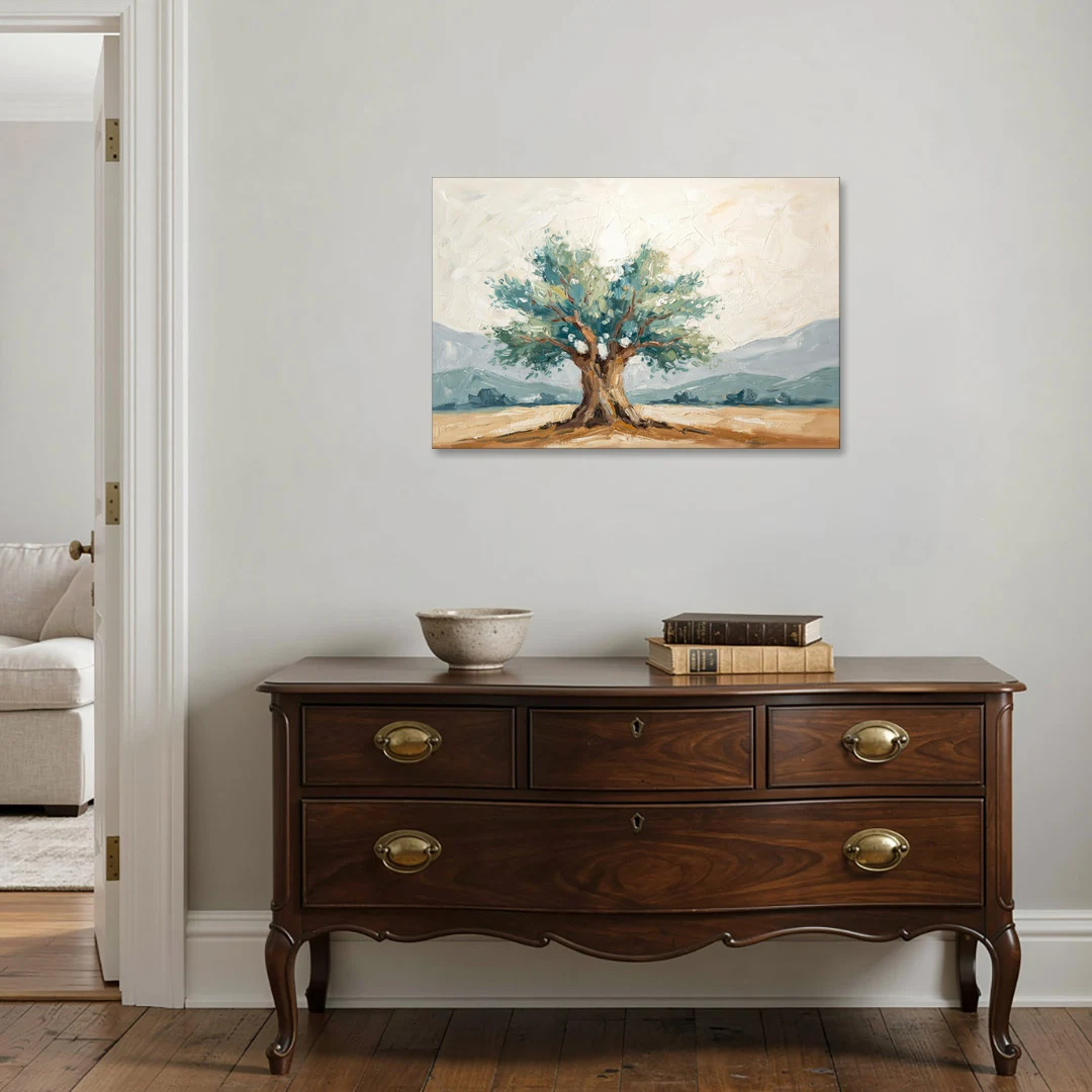 Olive Tree Painting on a Sunlit Terrace - Canvas Wall Art - Coffee Table - 36x24