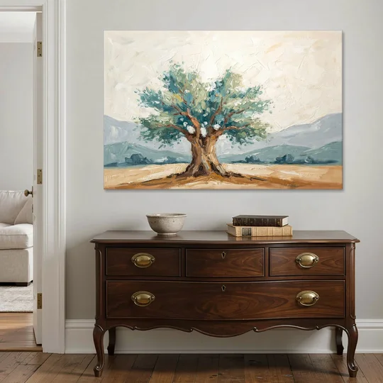 Olive Tree Painting on a Sunlit Terrace - Canvas Wall Art - Coffee Table - 60x40