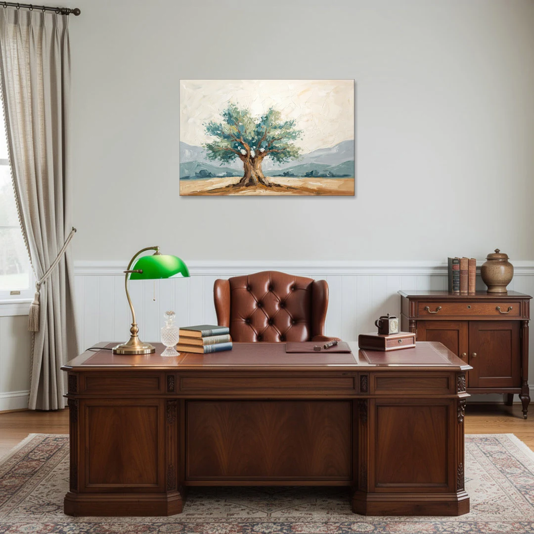 Olive Tree Painting on a Sunlit Terrace - Canvas Wall Art - Office - 36x24