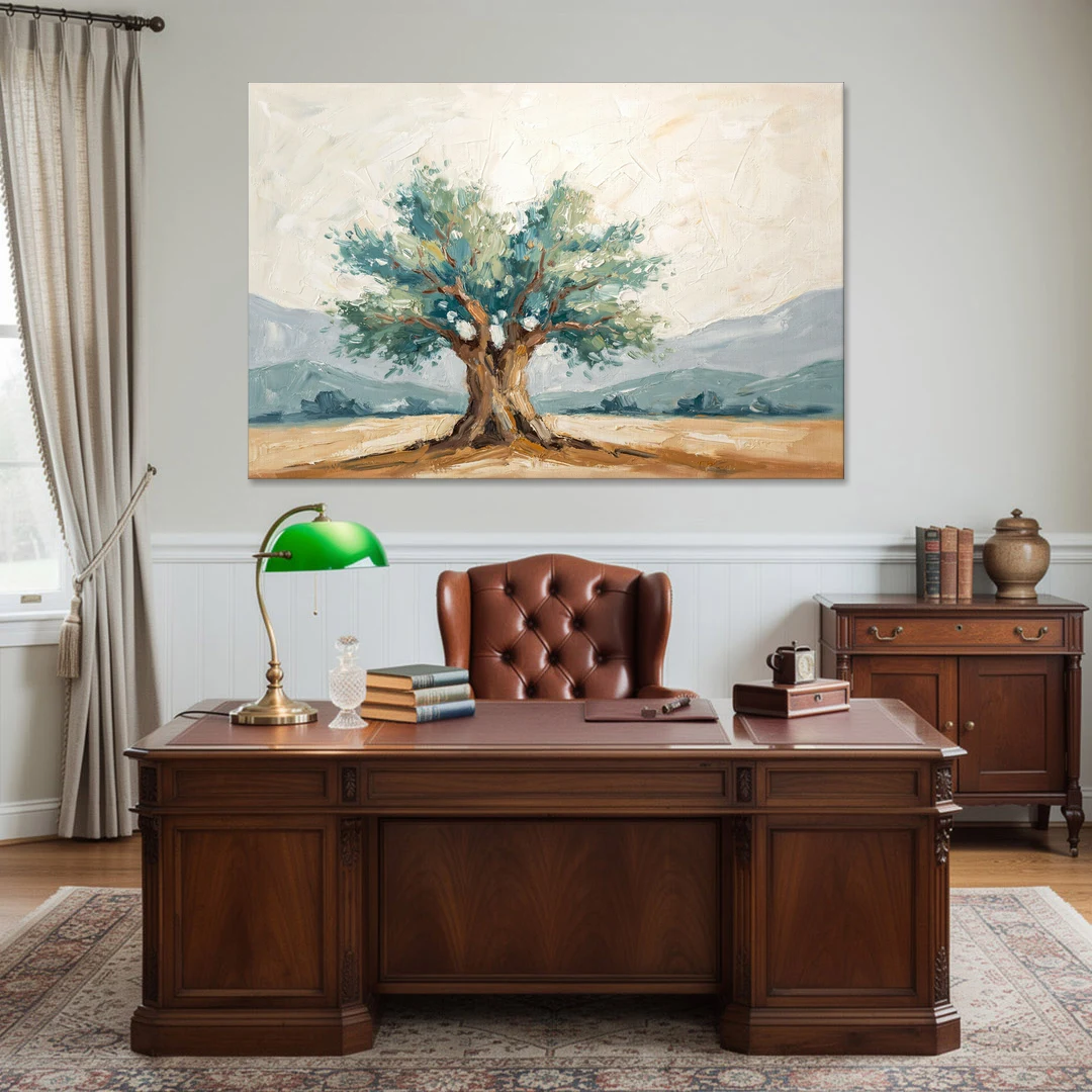 Olive Tree Painting on a Sunlit Terrace - Canvas Wall Art - Office - 60x40