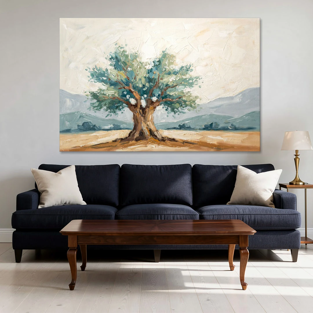 Olive Tree Painting on a Sunlit Terrace - Canvas Wall Art - Sofa - 60x40